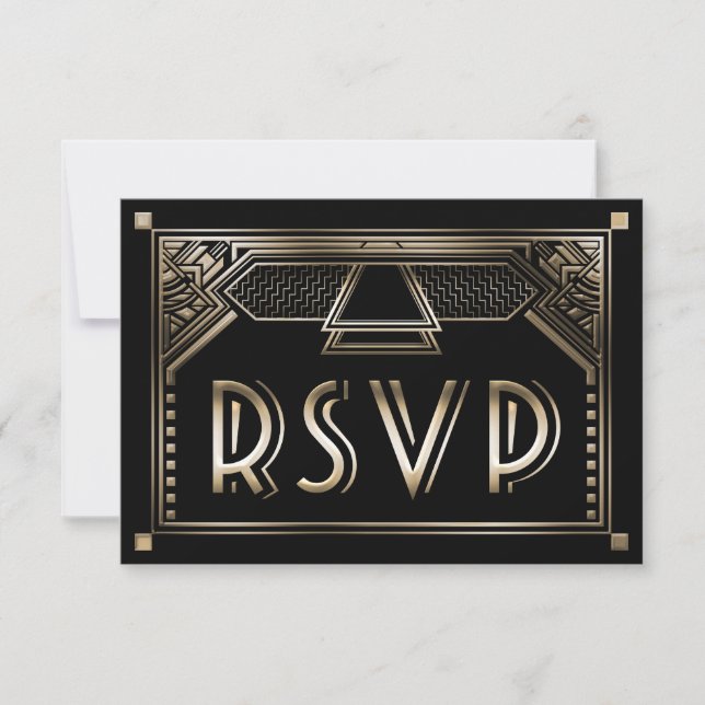 Faux Gold Shaded Gatsby Art Déco Wedding RSVP (Devant)