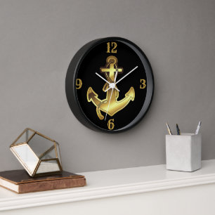 Faux Gold Ship Ancre Avec Nombres Mur Horloge