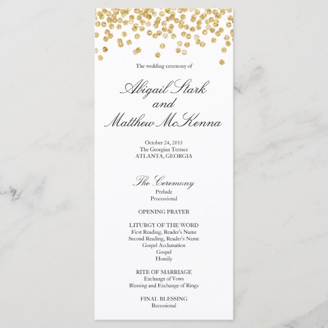 Faux Gold Sparkle Confetti Programme de mariage (Devant)
