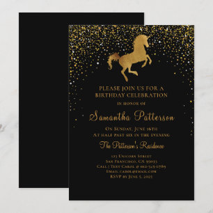 Faux Gold Unicorn et Stars Invitation d'anniversai