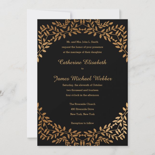 Faux Gold Wedding Invitation hébergée par les pare (Devant)