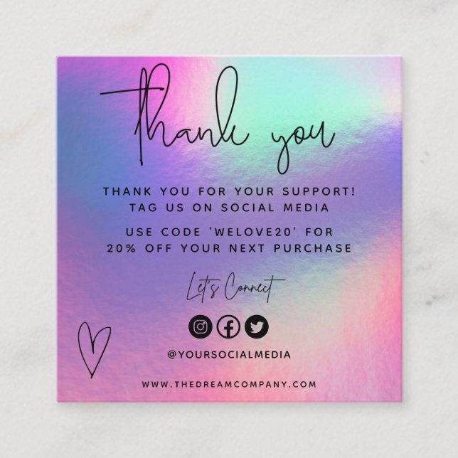 Faux Holo Media Insert Merci Mini Carte de visite (Devant)