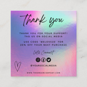 Faux Holo Media Insert Merci Mini Carte de visite