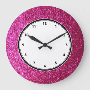 Faux Hot rose Parties scintillant horloge murale