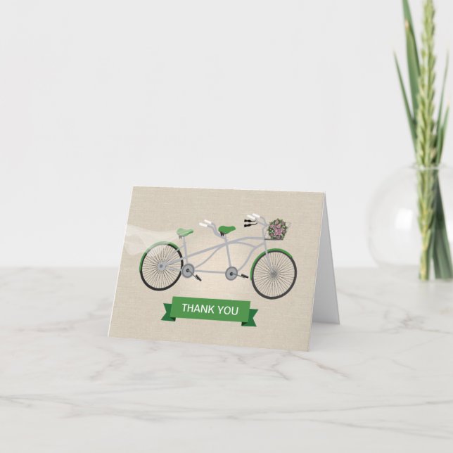 Faux Linen Green Tandem Merci Mariage vélo (Devant)