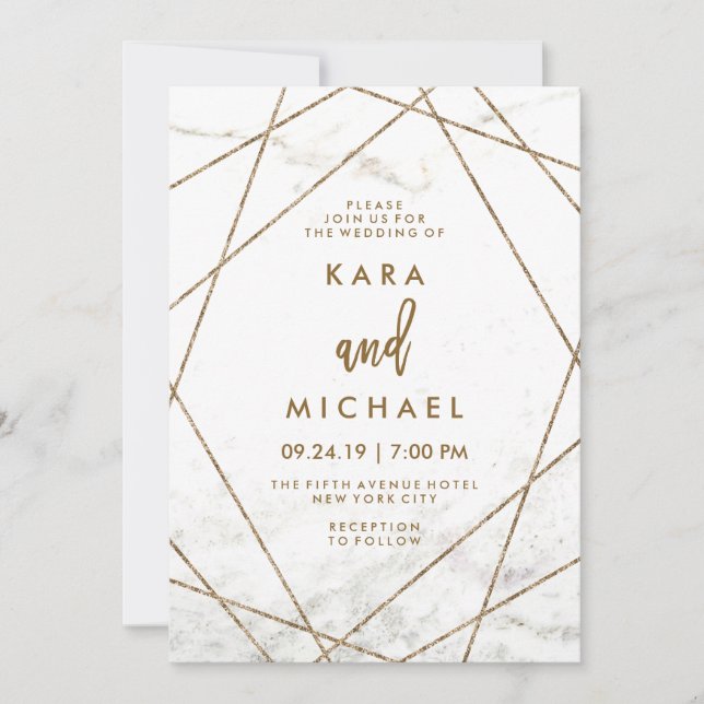 Faux Marbre et Cuivre Invitation de mariage géomét (Devant)