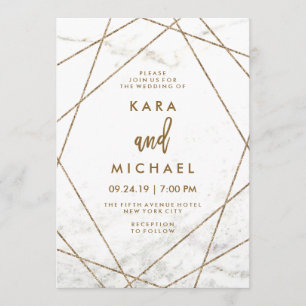 Faux Marbre et Cuivre Invitation de mariage géomét