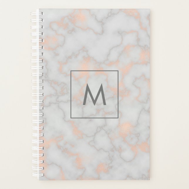Faux Marbre et Rose Or Texture Monogramme (Devant)