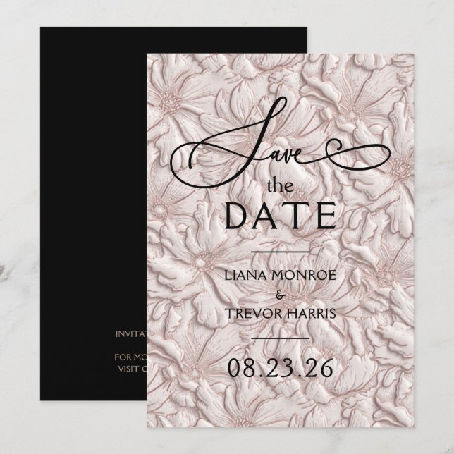 Faux Mariage Fleurs Rose Poussiéreux Faire-Part (Devant / Derrière)