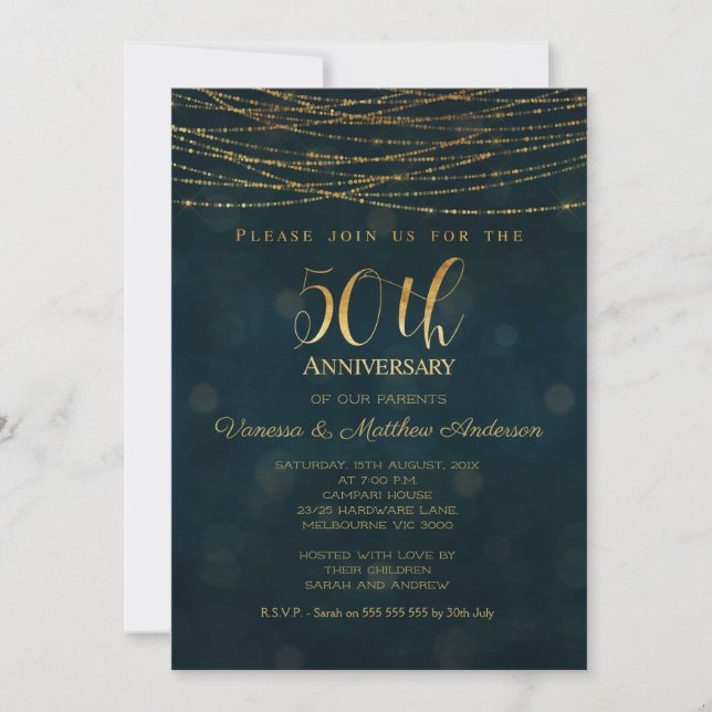 Faux or bleu Invitation 50 ans de mariage (Devant)