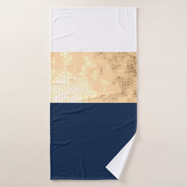 faux or élégant, bleu marine, rayures blanches (Serviette de bain)