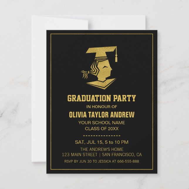 Faux Or et Invitation de Fête de Remise de Diplôme (Devant)