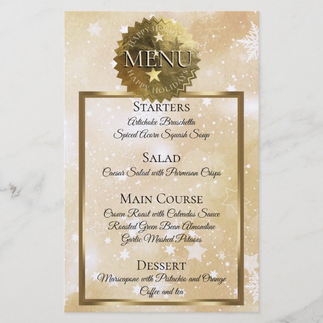 Faux or étoile nuit Noël menu du dîner (Devant)