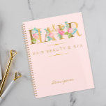 Faux or feuille typographie coiffure rose glam<br><div class="desc">Elégant style typographie florale salon de coiffure affaires / clients rendez-vous planificateur avec roses pastel rose vif, aqua bleu et vert feuillage et feuilles et avec faux feuille d'or écriture et ciseaux sur un arrière - plan de style féminin rose pâle. Apporte un look élégant et luxueux - adapté pour...</div>