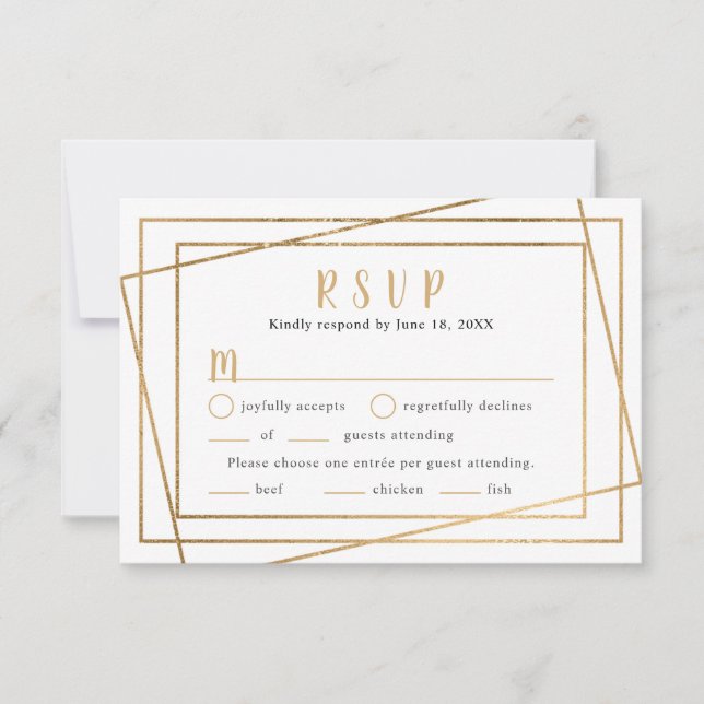 Faux or géométrique Cadre Mariage RSVP + entrées (Devant)