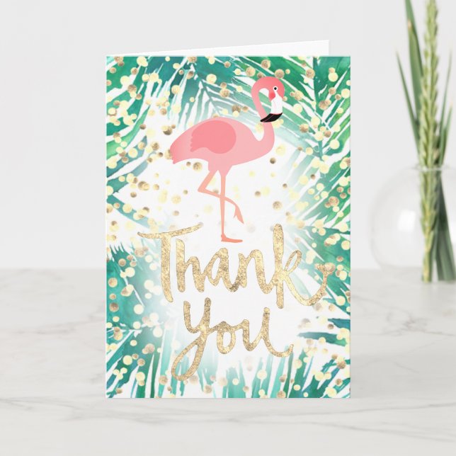 faux or merci script flamingo sur feuilles de palm (Devant)