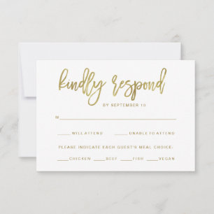 Faux or typographie dorée   Choix de repas RSVP
