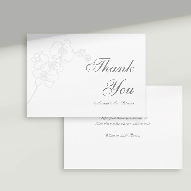 Faux Orchidées Embossées Art Merci Mariage formel (formal wedding thank you card faux embossed orchid floral modern classic traditional calligraphy)