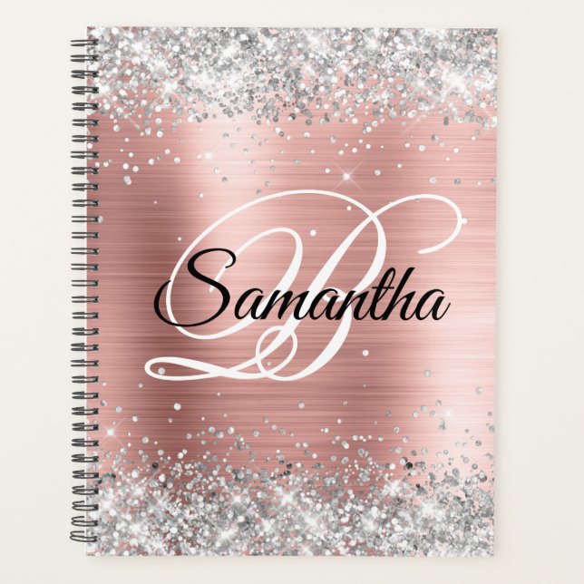 Faux Pailleté Argent Brillant Blush Rose Feuille M (Devant)