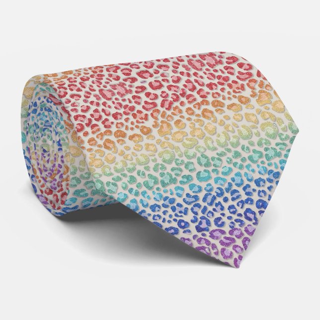 Faux Pailleté Imprimé Arc-en-Ciel Léopard Cravate (Roulé)