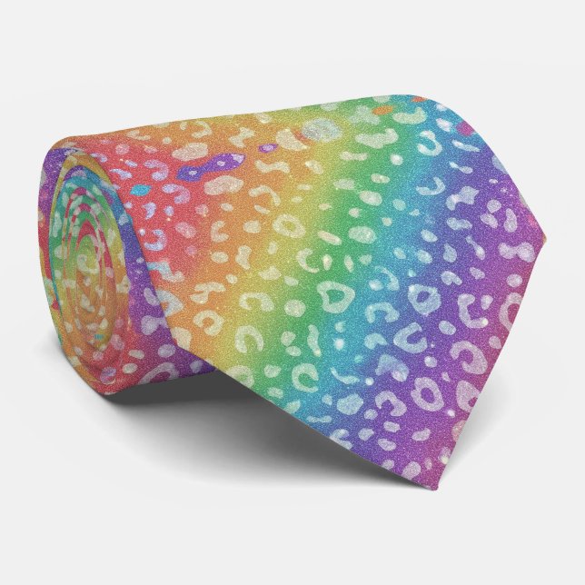 Faux Pailleté Imprimé Léopard Arc-en-Ciel Cravate (Roulé)