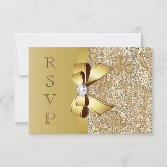 Faux Paillettes et Nœud en Or RSVP (Devant)