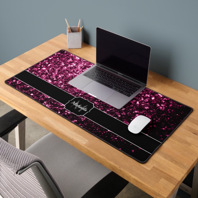 Faux paillettes roses foncés Monogramme (Bureau 2)