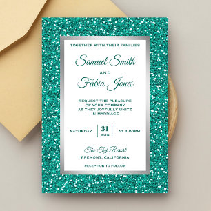 Faux papier d'argent sarcelle pailleté faire-part 