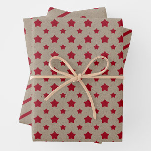 Faux papier kraft avec étoiles, rayures et pois
