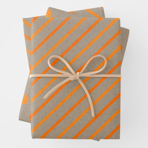 Faux papier kraft avec rayures orange et pois