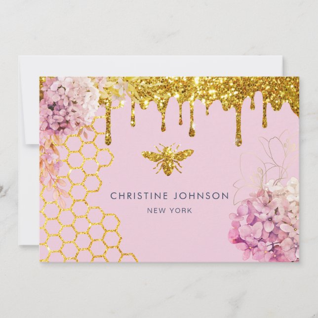faux parties scintillant abeille et fleurs Carte d (Devant)