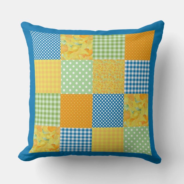 Faux-patchwork de style champêtre Coussin : Daffod (Recto)