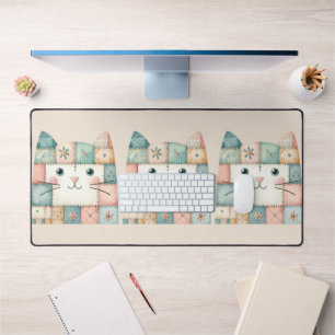 Faux Patchwork Pastel Cottage Kitty Visage