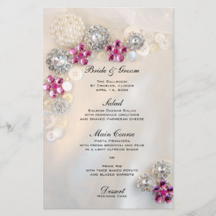Faux Pearl et Boutons de diamant rose Menu Mariage