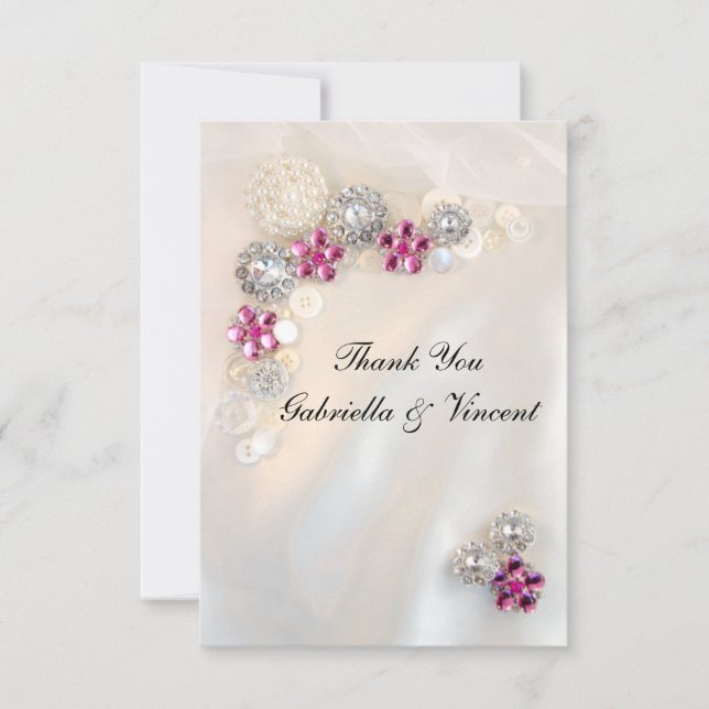 Faux Pink Diamond Pearl Buttons Mariage Merci (Devant)