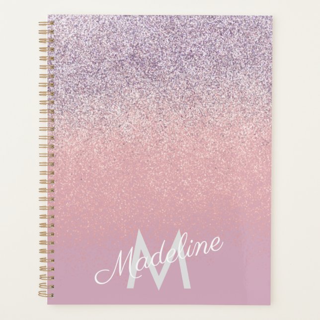 Faux rose et violet pailleté avec monogramme scint (Devant)