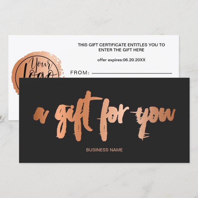 Faux rose feuille d'or gris logo certificat cadeau (Devant / Derrière)