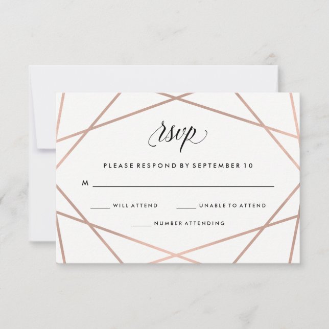 Faux Rose géométrique Or et Noir mariage RSVP (Devant)