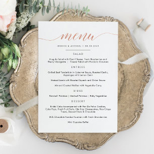 Faux Rose Gold Calligraphy Menu Carte Plat