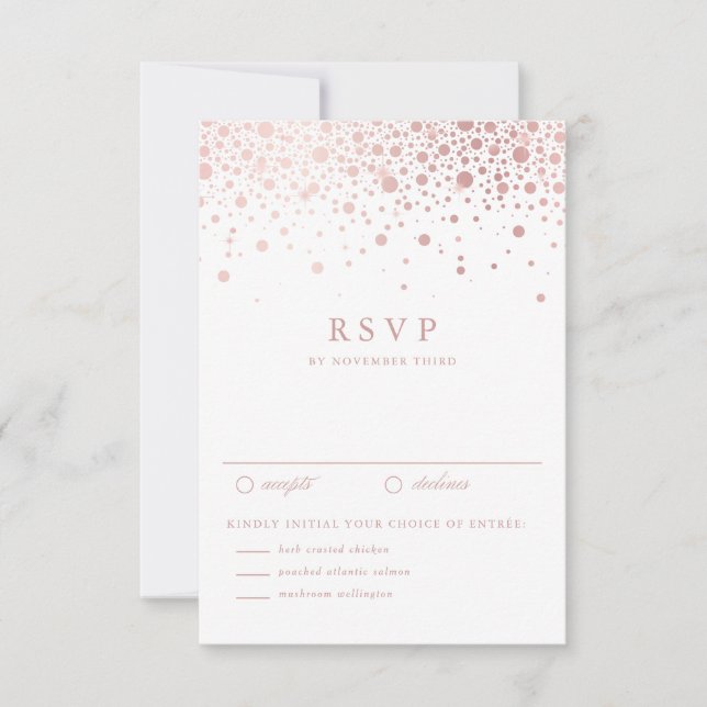 Faux Rose Gold Foil Confetti Dots Mariage RSVP (Devant)