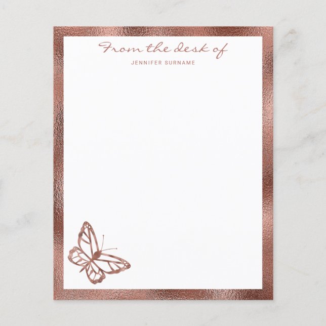 Faux Rose Gold Foil Look Papillon et texte personn (Devant)