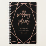 Faux Rose Gold Géométrique sur Wedding planner noi<br><div class="desc">Cette wedding planner élégante et branchée présente une typographie dorée rose et moderne et un design géométrique sur un arrière - plan noir.</div>