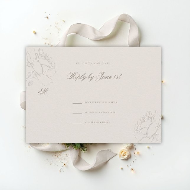 Faux Roses En Relief Ecru Réponse de Mariage Class (ethereal wedding theme ecru rsvp reply formal traditional modern classic floral roses elevated)
