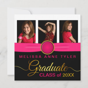Faux Ruban et Bijoux Photo Graduation Invitation