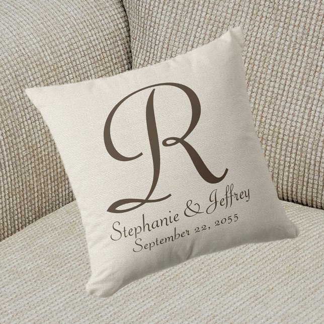 Faux Rustic Burlap Monogramme et Noms Coussin (Créateur téléchargé)