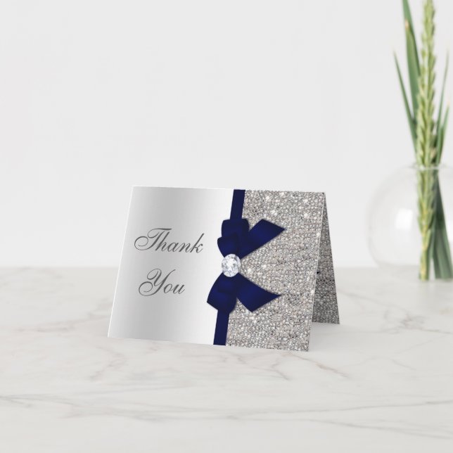 Faux sequins argent marine noeud diamant Merci (Devant)