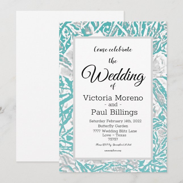 Faux Silk Embossé Illusion Rose / Invitation Turqu (Devant / Derrière)