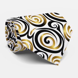 Faux soie cravate   Noir, Blanc + Abstrait Or