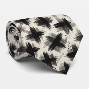 Faux soie cravate Noir + Blanc Design Abstrait