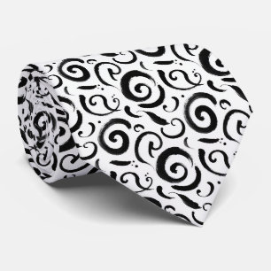 Faux Soie Cravate Tourbillon Abstrait Noir + Bla